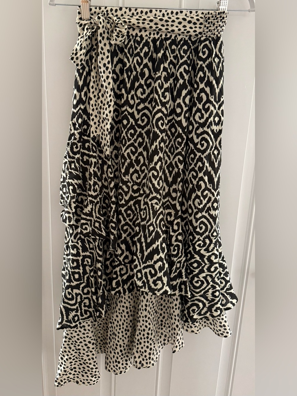 NWOT Maaji by Anthropologie Black and Cream Printed Ruffle Midi Skirt